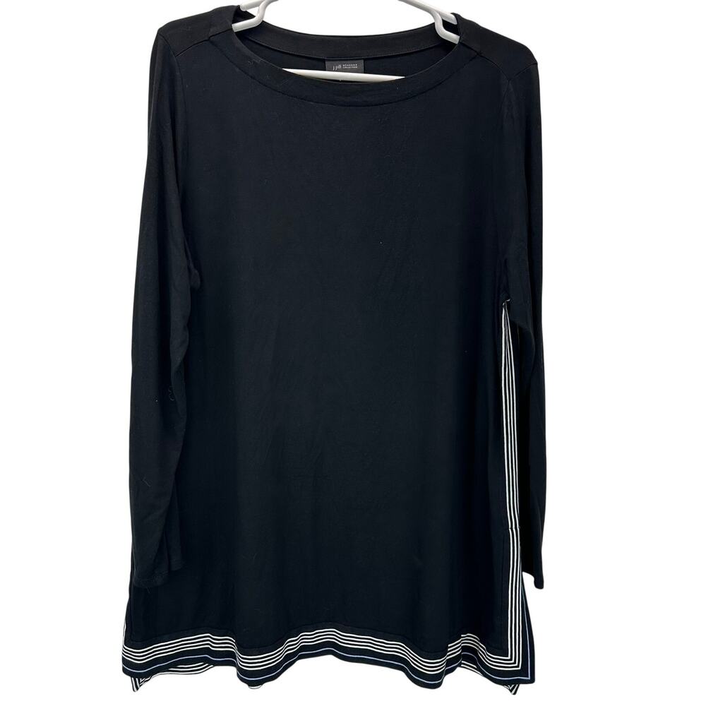 J. JILL Women's Wearever Side Stripe Split Hem Knit Top Sz LP Black Long Sleeve